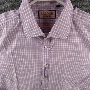 Thomas Pink Men Long Sleeve Button Up Shirt Cotton Purple Check 17 35 Classic